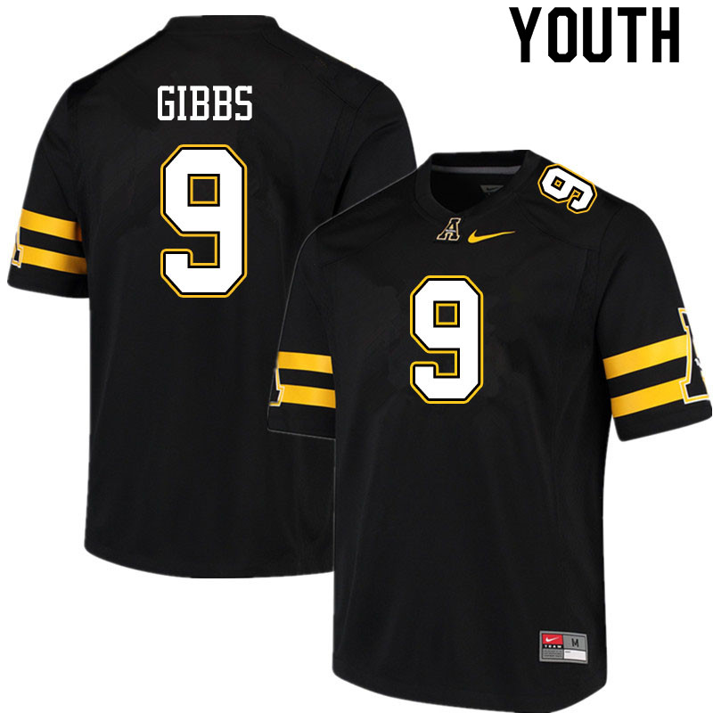 Youth #9 Jackson Gibbs Appalachian State Mountaineers College Football Jerseys Sale-Black